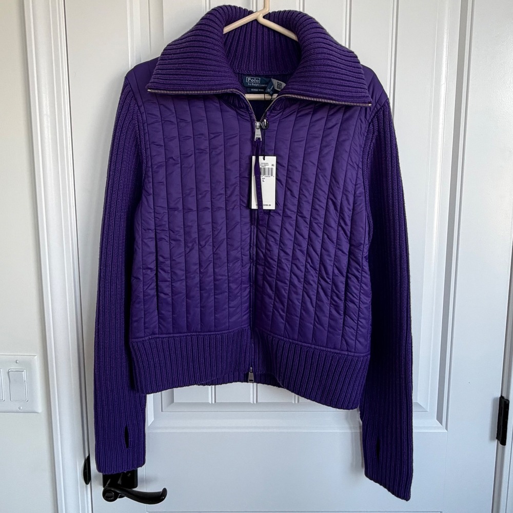 Polo Ralph Lauren Purple Hybrid Merino Wool Funnelneck Jacket Women's Large NWT - Picture 2 of 6